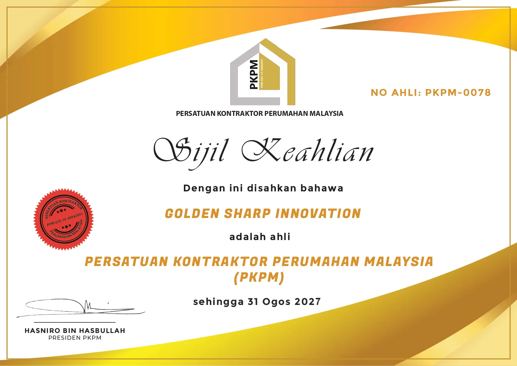 Persatuan Kontraktor Perumahan Malaysia RumahHQ GOLDEN SHARP INNOVATION