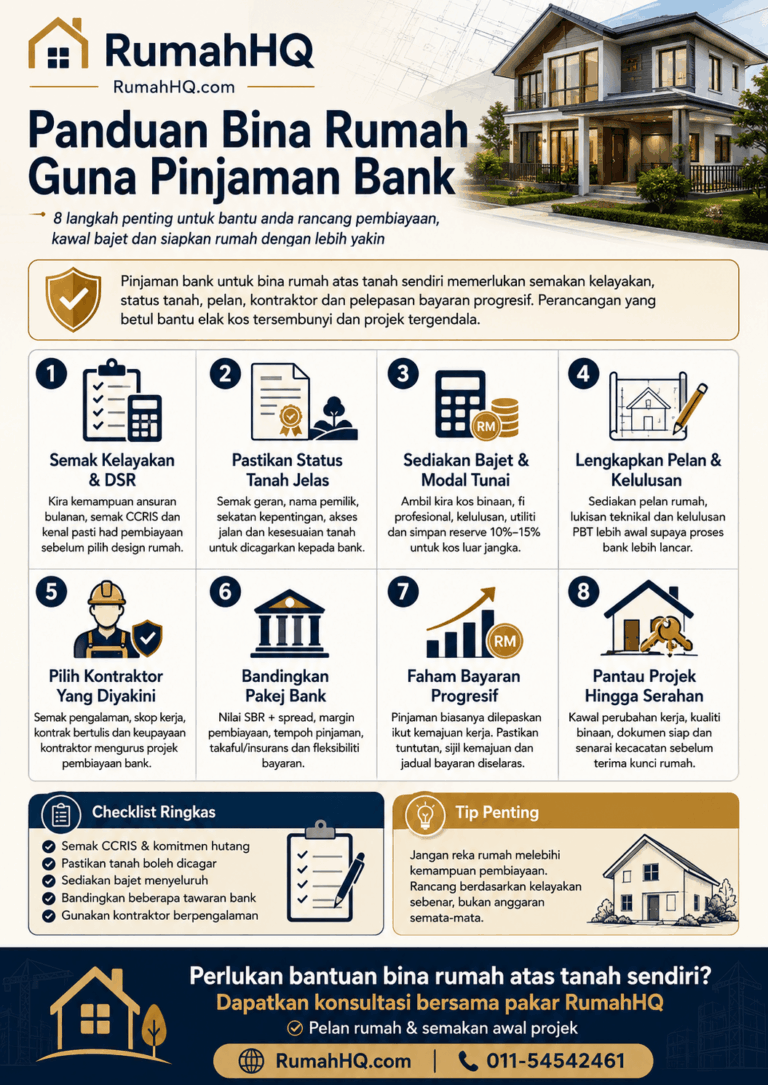 Panduan Bina Rumah Guna Pinjaman Bank 2026: 8 Langkah Lulus Pembiayaan, Elak Duit Tersekat & Siapkan Rumah Dengan Selamat | RumahHQ 2 Panduan Bina Rumah Guna Pinjaman Bank 2026 8 Langkah Lulus Pembiayaan Elak Duit Tersekat Siapkan Rum
